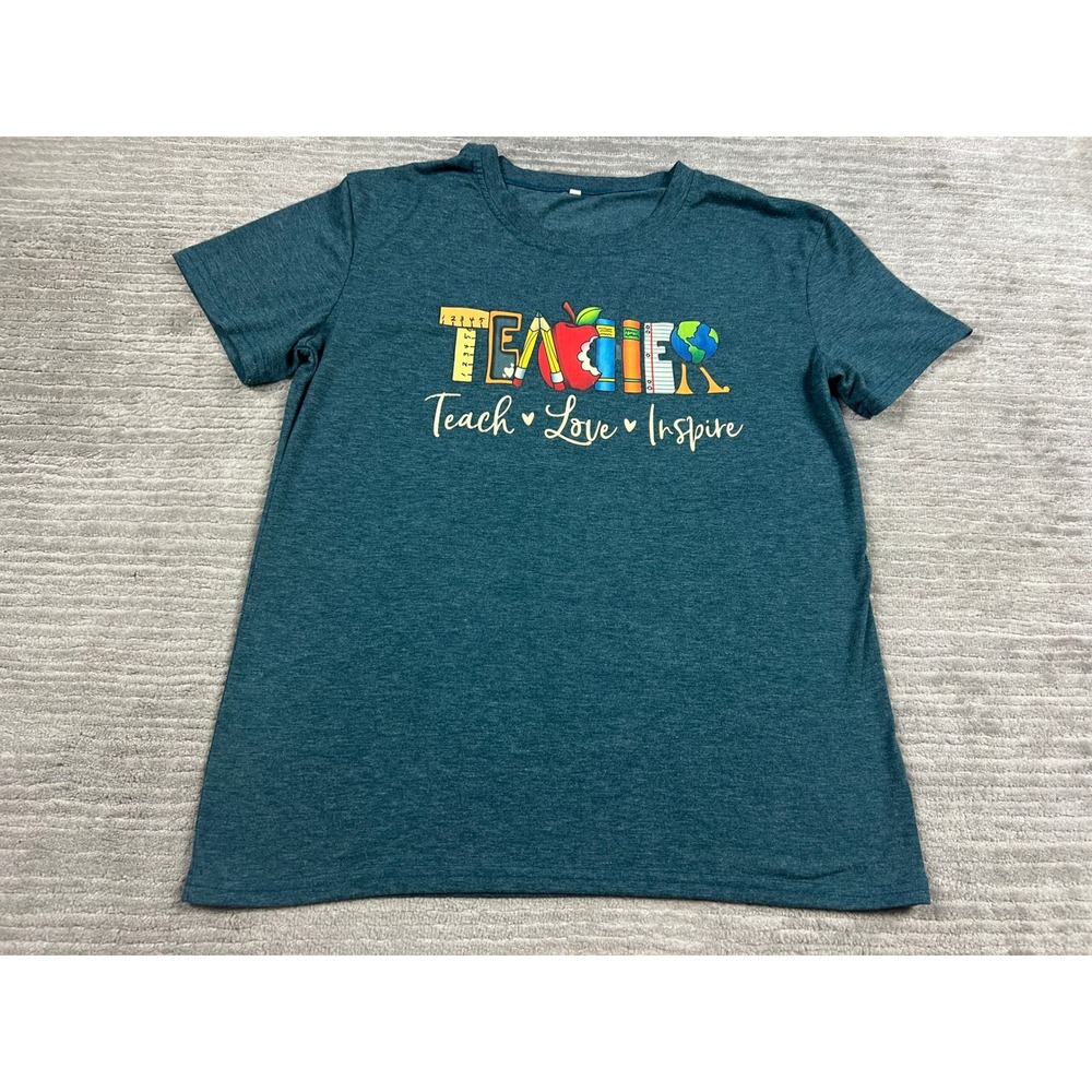 Unbranded T-Shirt Womens L Teal Teach Love Inspire School Graphic Short Sleeve‎